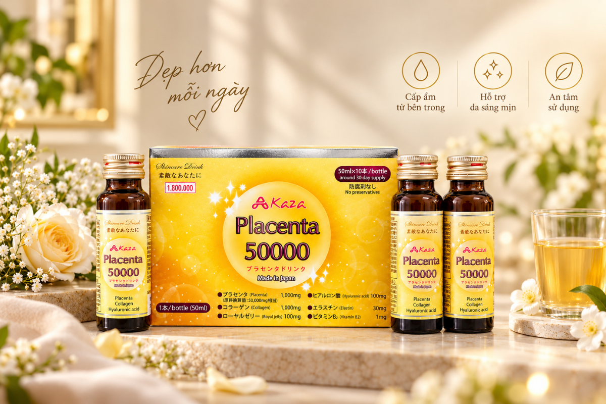 Nước uống làm đẹp da Placenta 50000 Akaza (Hộp 10 lọ)